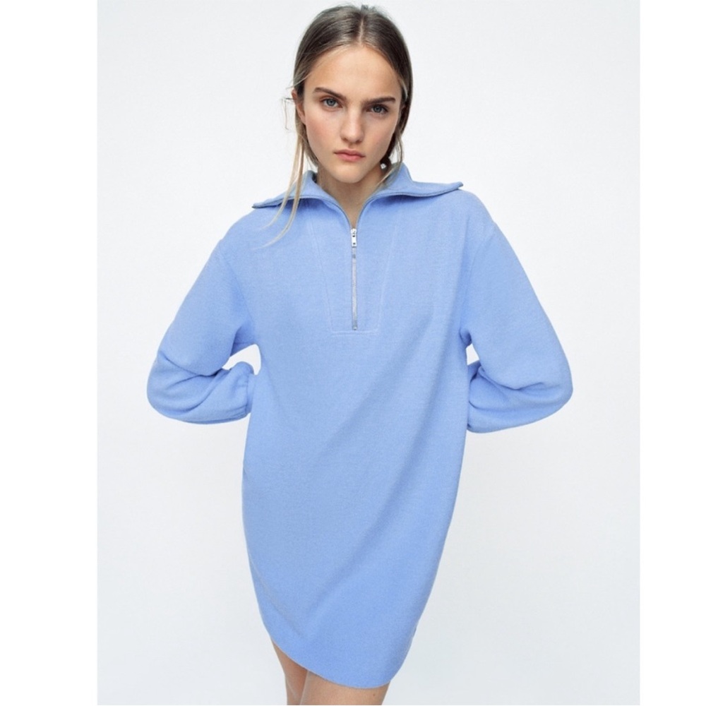 Zara Soft Quarter Zip Mini Sweater Dress